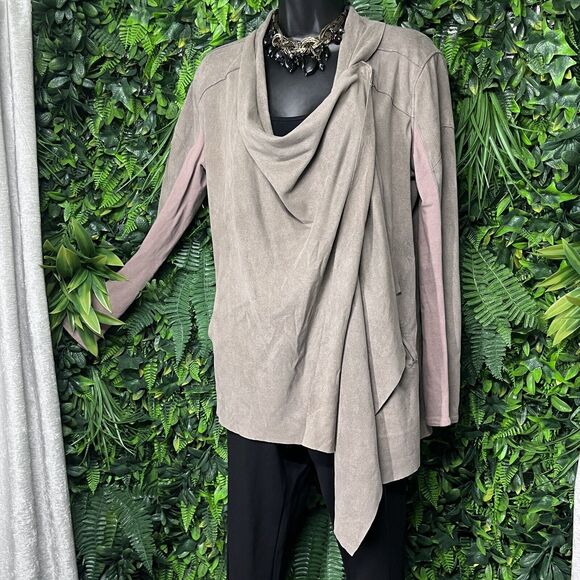 BLANCNYC Jacket Women Small Tan Brown Duster Drape Cardigan Faux Suede 2215 - Picture 2 of 10